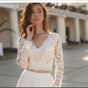 NWOT Bridal Cropped Long Sleeve Lace & Beaded Top